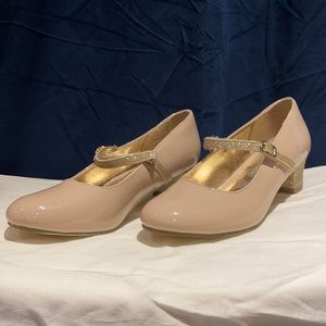 Nude gold glitter heels with straps